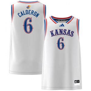 Men's Samis Calderon White KU #6 Official Jersey 139061-862