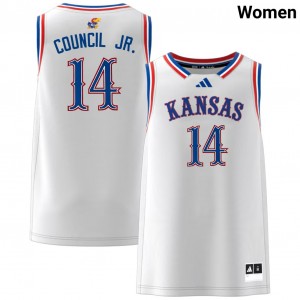 Women's Melvin Council Jr. White KU #14 Official Jerseys 814135-412